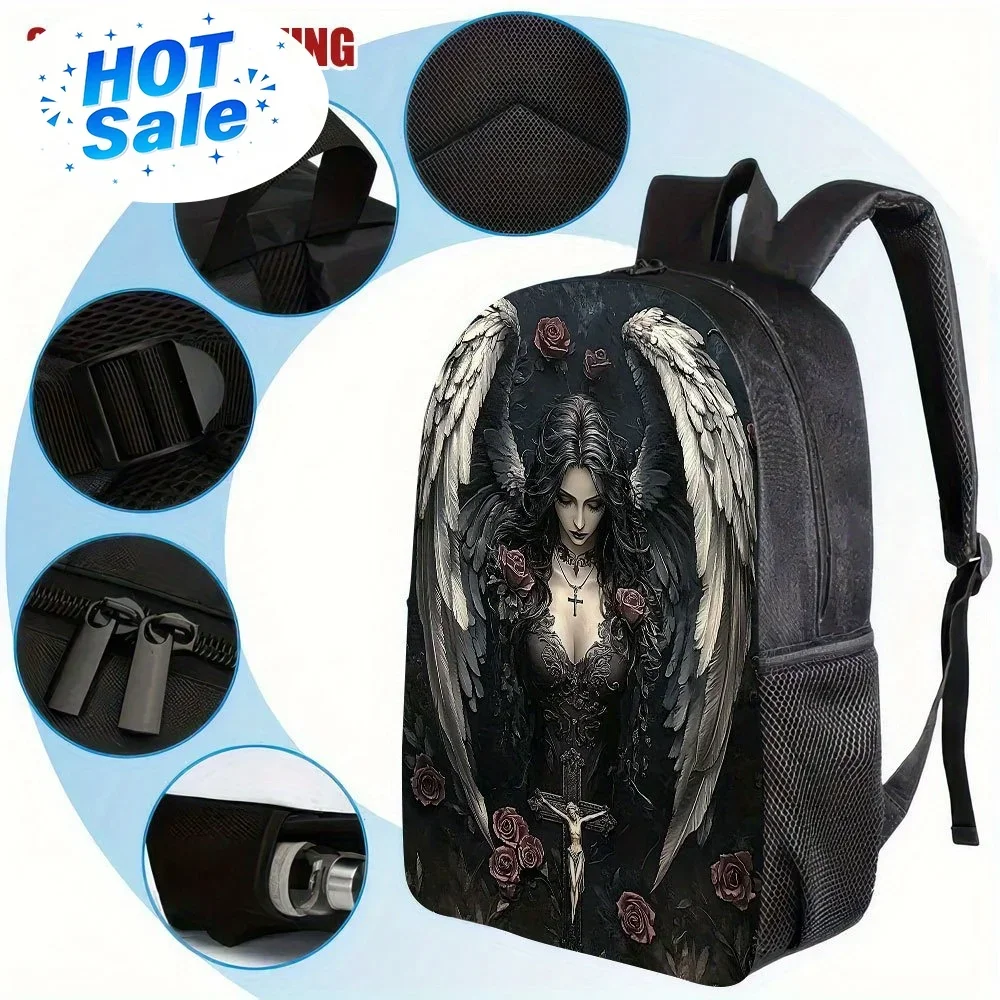 Custom Bag 1pc Functional Large Capacity Travel Backpack – Halloween Phantom Angel 2D Flat Pattern Print Shoulder Pack With Wash