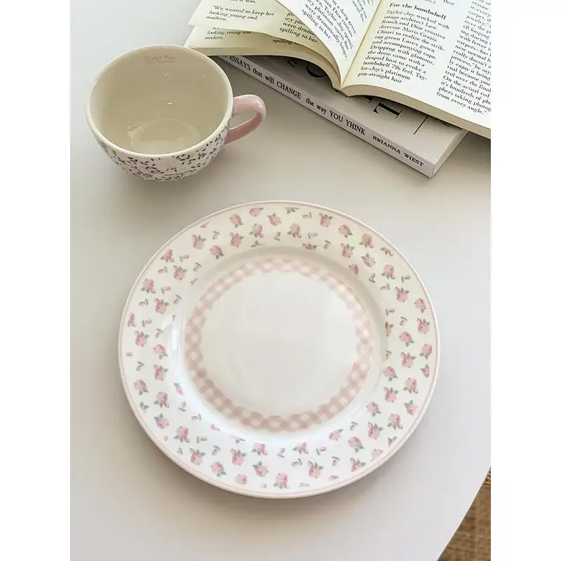 

Тарелка обеденная Anmuli Pink Floral, керамическая, для западных ресторанов, салатница, с клетчатым узором, в корейском стиле, столовая посуда