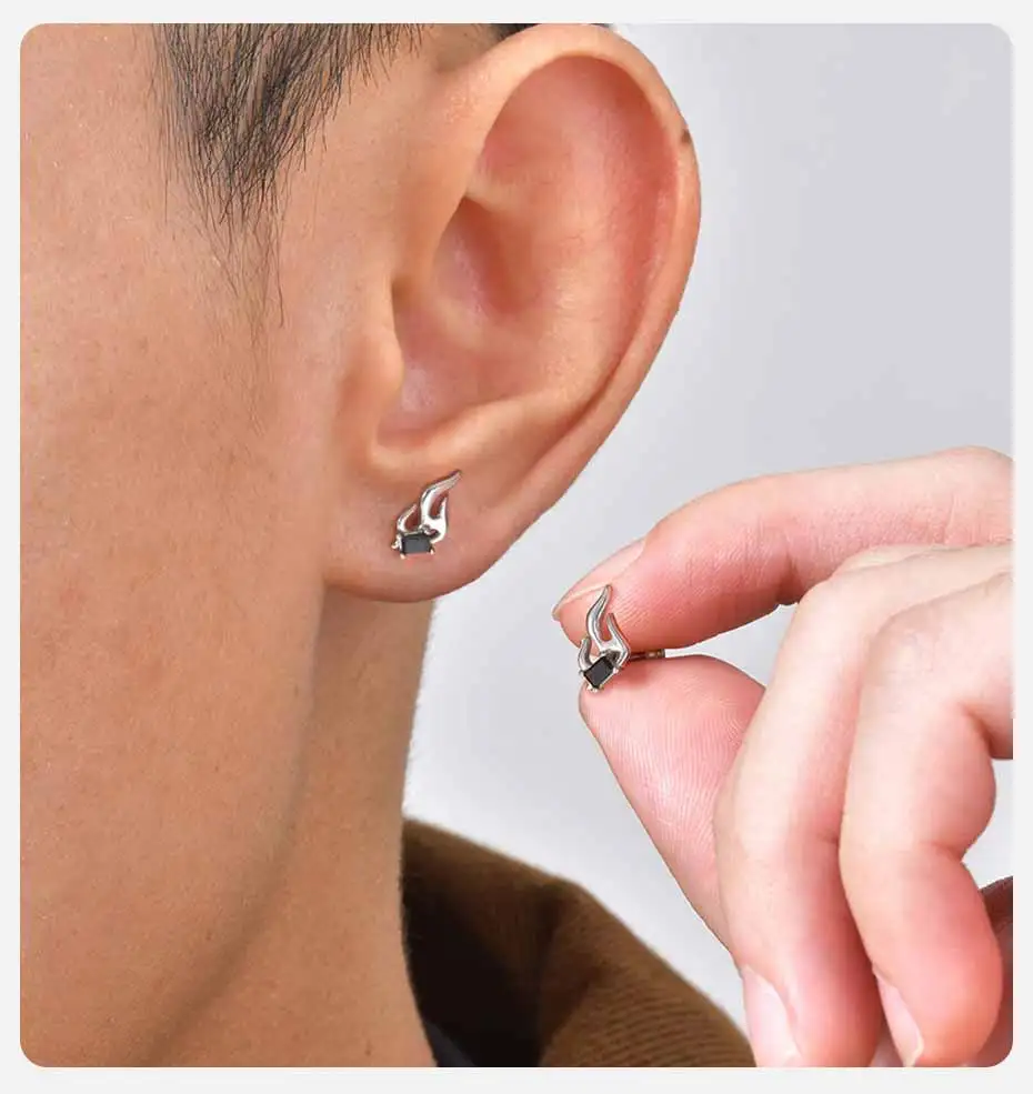 Edelstahl Flamme Zirkon Ohrstecker für Männer Frauen, Anti Allergie Hochwertige Metall Ohrstecker, Hip Hop Punk Schmuck Geschenk – Detail 2