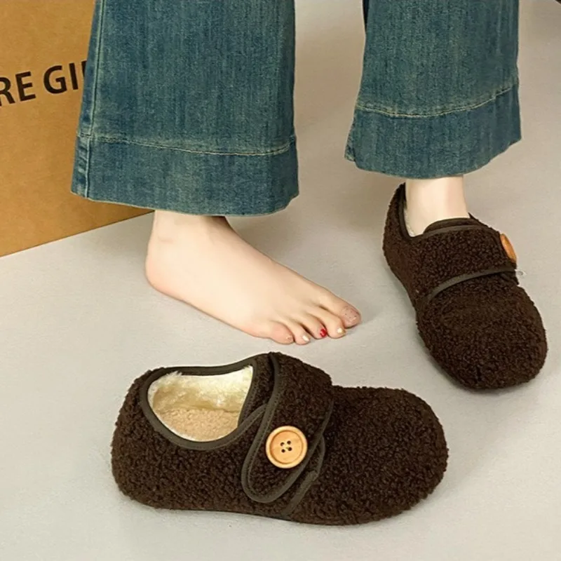 

Women's Flat Cotton Shoes for Autumn and Winter Round Headed Plush Warm Women's Shoes Retro Velvet Casual Shoes Zapatos De Mujer