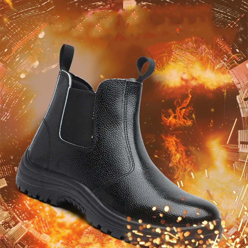 mens casual steel toe caps working boots soft leather welding shoes outdoors worker chelsea ankle botas safety footwear protect