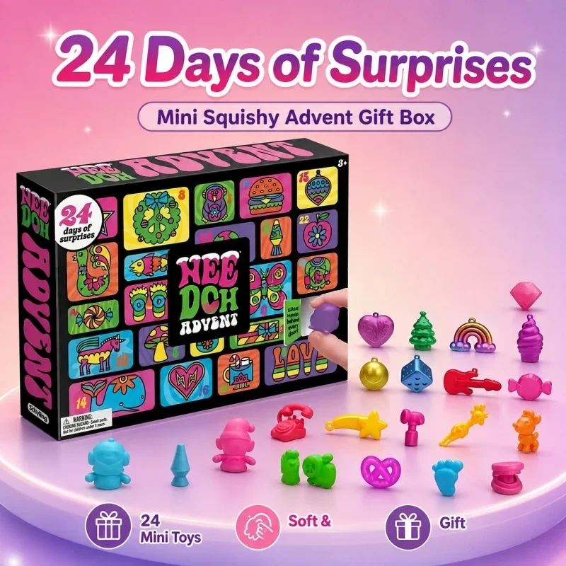 NeeDoh Style 24Day Holiday Countdown Advent Calendar Mystery Blind Box Soft Squish Fidget Toy Stress Relief Squeeze Toy Children