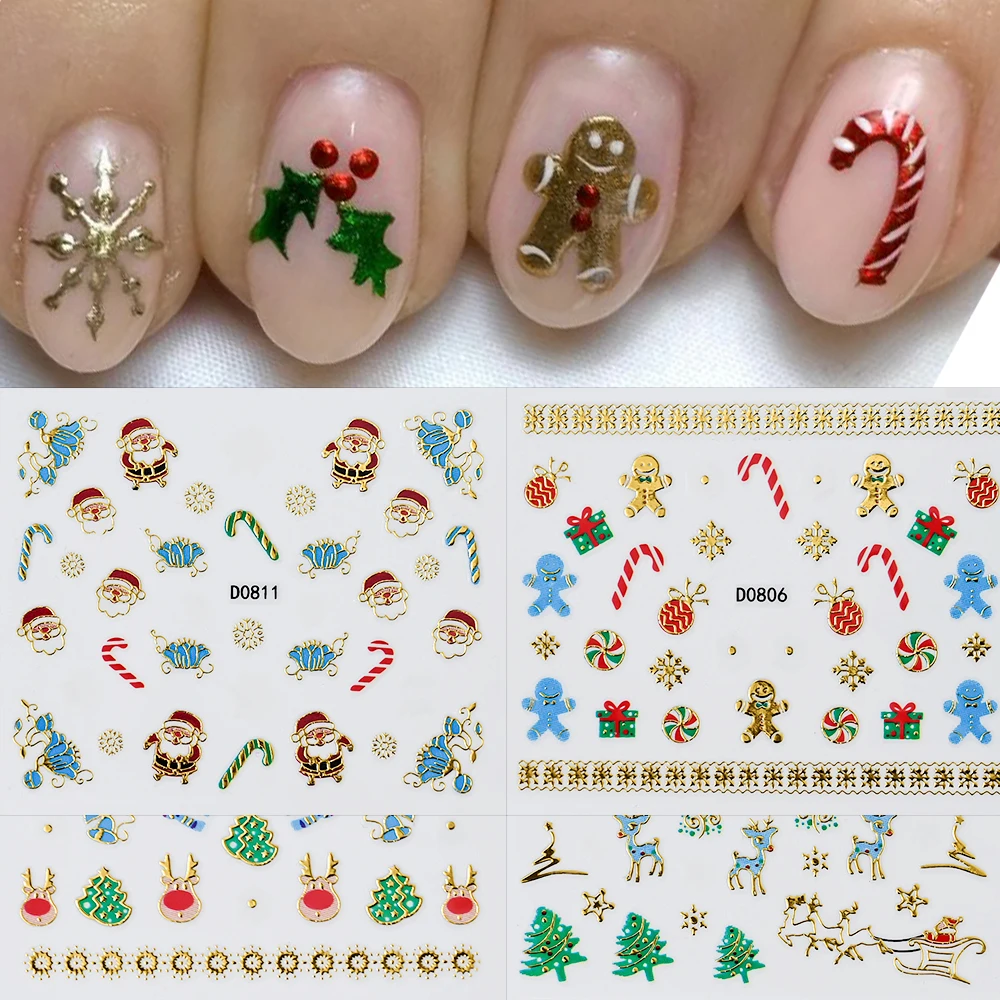 12/15/30 Stuks Kerst Kerstman/Elanden/Sneeuwvlok Nail Sticker 3D Cartoon Leuke Kerst sticker Zelfklevende Leuke Kerst Sliders