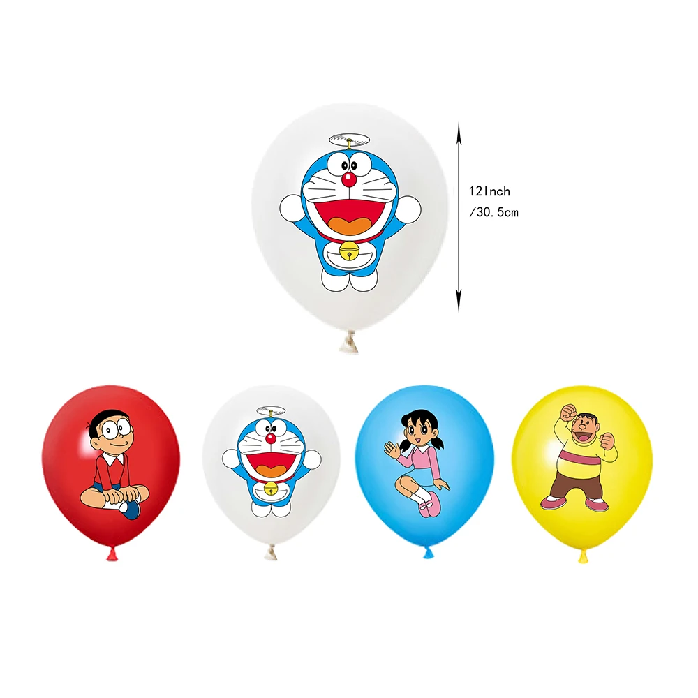 Vajilla desechable de la serie Doraemon para fiesta de cumpleaños, pancarta colgante para decoración de pasteles, globos de Doraemon