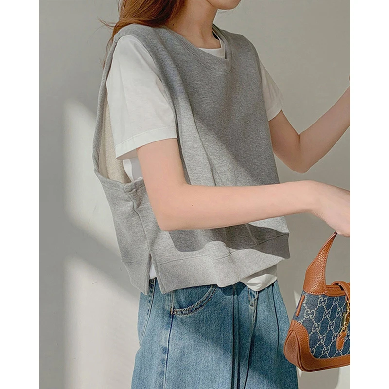 Koreanische Sle Faionable Pullover Weste frauen Sommer Lose Oberbekleidung ort Cut Open Split Design Schichtung Tank Top