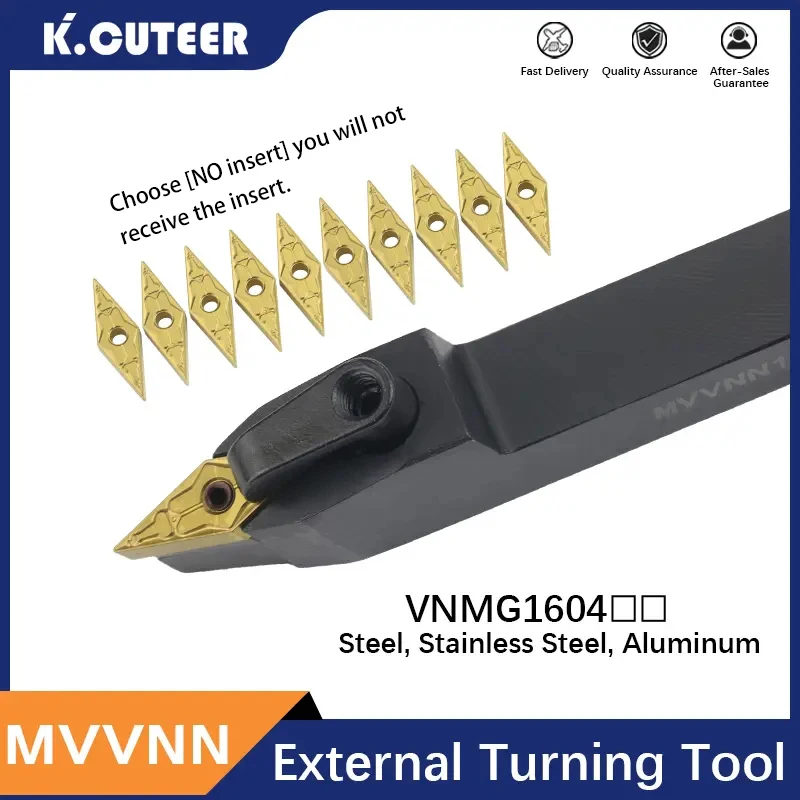1 pezzo di MVVNN1616K16 MVVNN2020K16 MVVNN2525M16 portautensile per tornitura triangolare esterno 10 pezzi di set di utensili per tornio con inserti in metallo duro VNMG16 utensile di tornitura utensili per tornio