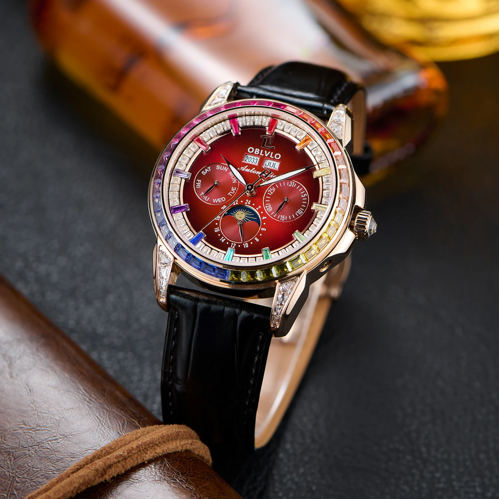 Oblvlo moda masculina relógio - Moonphase Complication Watch avaliação e preço