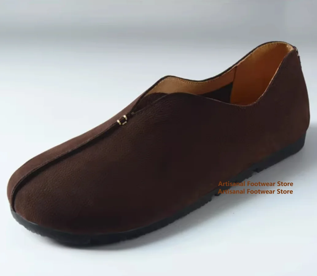 المشمش/القهوة الرجال حذا فردي للسيدات الانزلاق على الجلود الناعمة لينة وحيد حذاء كاجوال كبير جولة تو جلد حذاء كاجوال أحذية رجالي