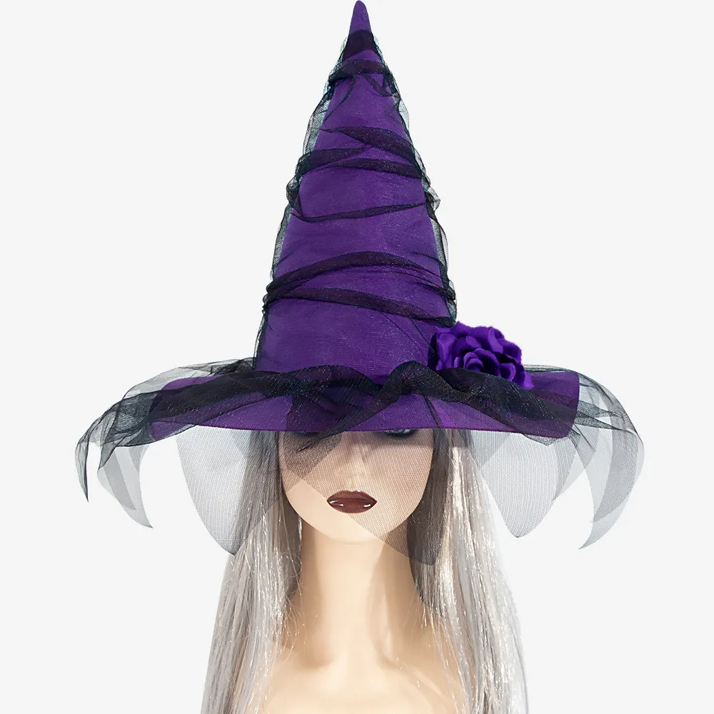 

Halloween Baroque Witch Hat Mesh Simulation Flower Dress Up Accessories Gothic Queen Cosplay Witch Makeup Ball Party Hat