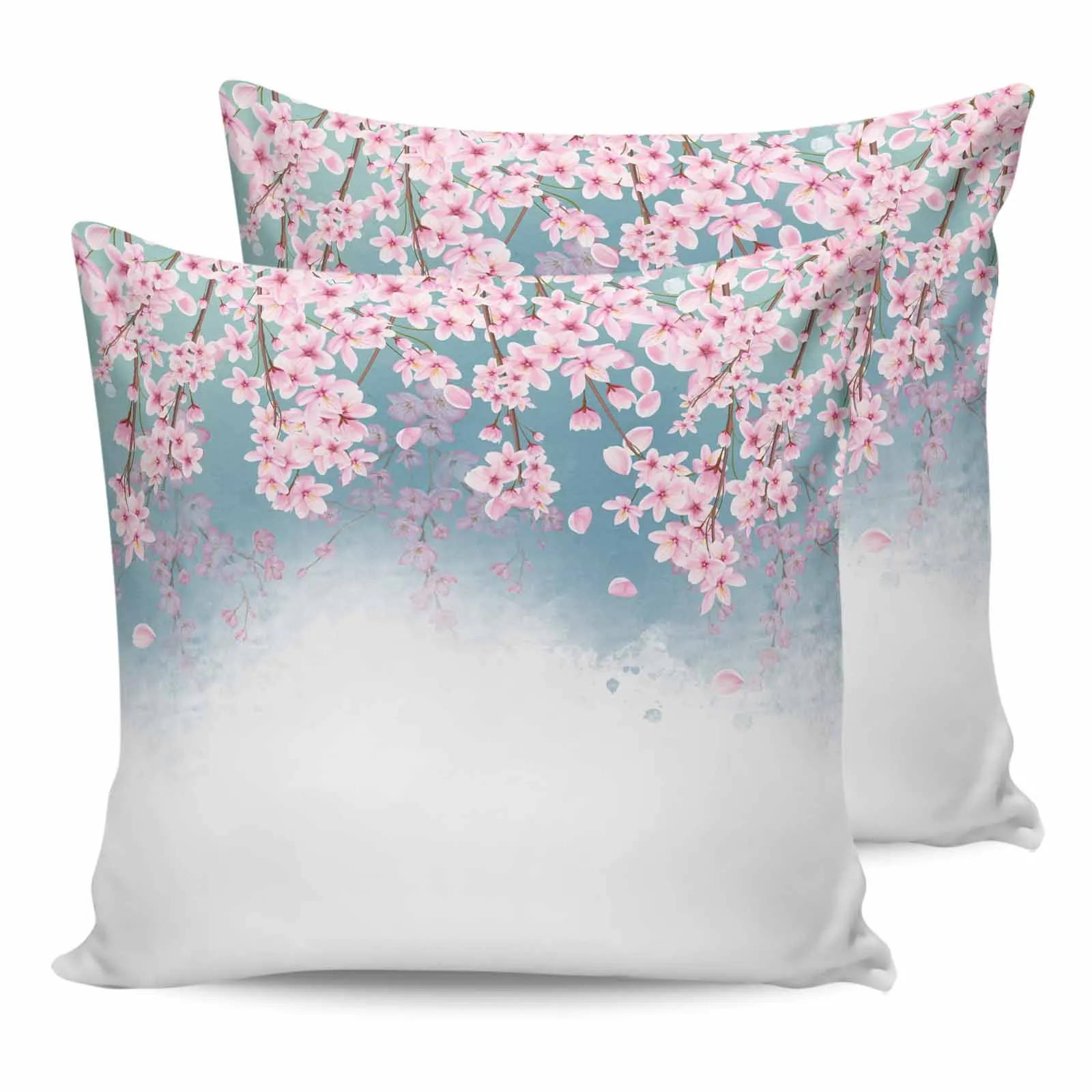 2/4 Pcs Peach Blossom Watercolor Flower Waterproof Pillowcase Office Sofa Throw Pillow Case Car Cushion Cover Home Decor