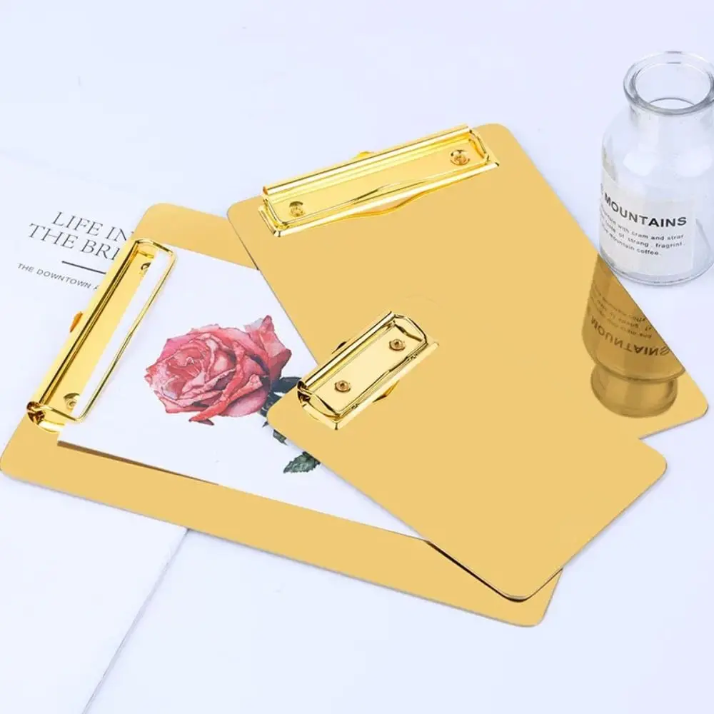Portable Golden Writing Clipboard Durable Stationary Paper Organizer Stainless Steel Drawing Signing Writing File Folder Memo