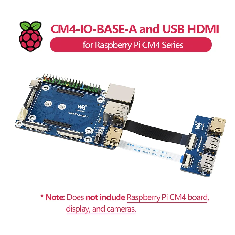 Waveshare CM4-IO-BASE-A and USB HDMI Adapter, for Raspberry Pi Compute Module 4