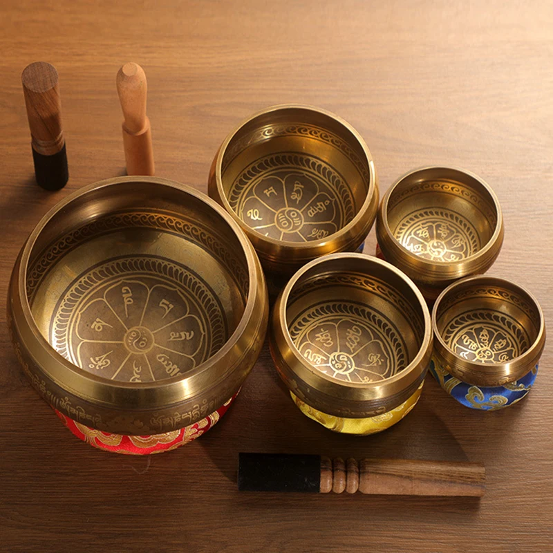 Bol chantant népalais bols sonores de bouddha bol tibétain de méditation de Yoga avec accessoires instruments de Percussion de pleine conscience cadeaux