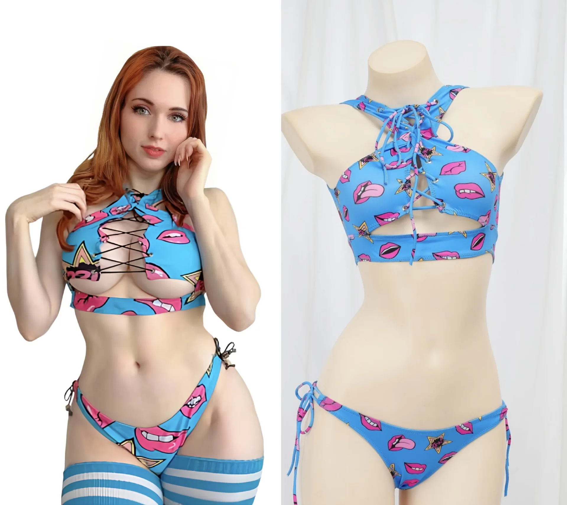 

Anime Beach Women Red Lip Bikini Swimsuit Underwear Outfits Cosplay Costume Women's Uniform Swimwear Set Sexy Lingerie