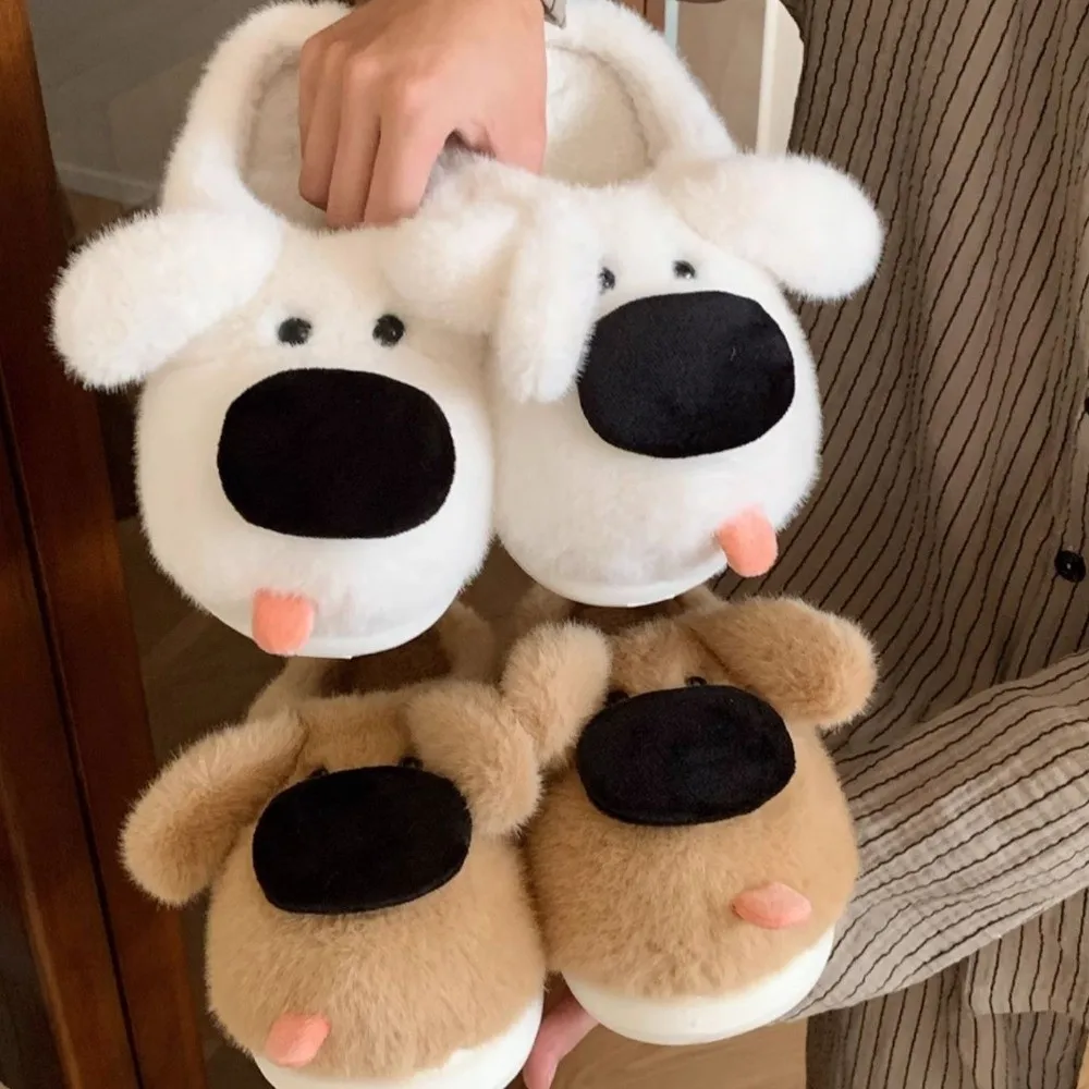 

Модные креативные тапочки для щенков с большим носом, пушистые плюшевые тапочки в форме собаки на толстой подошве, мягкие зимние домашние тапочки с героями мультфильмов для девочек