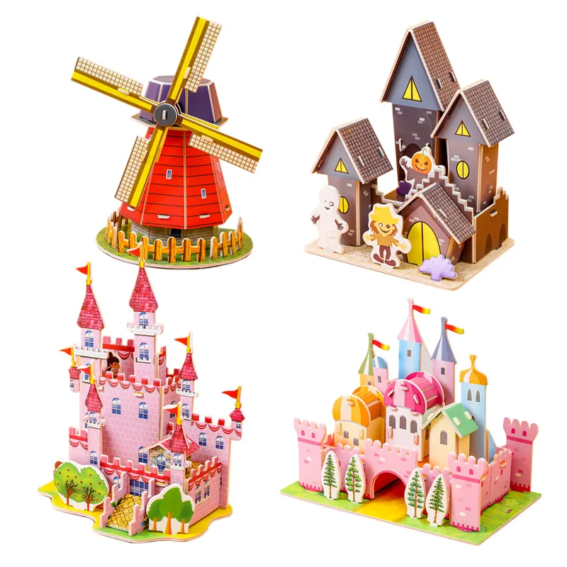 Cartoon Castle Construction Model 3D Paper Card Puzzle Jigsaw Toys For Children Handmade DIY Interest Educational Toys