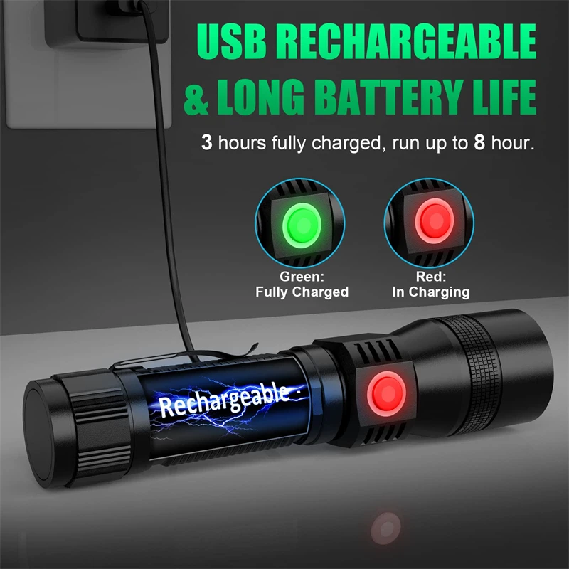 Rechargeable UV Flashlight 3in1 Super Bright Tactical 20000 Lumen Waterproof Pocket Flashlight for Pet Stains Detection Camping