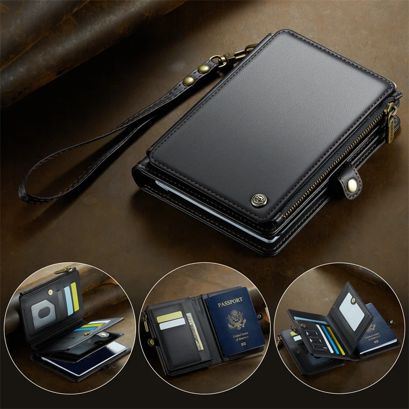 

For Passport Holder Travel Passport Case Wallet With Strap Wristlet and Zipper Wallet Men Multi Functional Passport Wallet Cover
