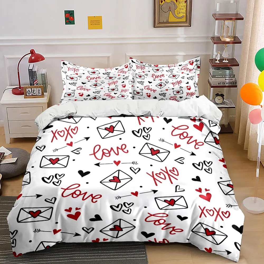 Romantic Hand-Drawn Pattern Design Duvet Cover Set with 3D Printing Design Soft Polyester Bedding Set All-Season Comfort