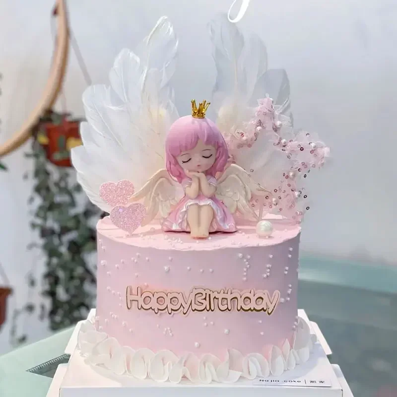 

Angel Wing Girl Cake Topper Happy Birthday Decoration Rainbow Wedding Cupcake Toppers Baby Shower Favors Baking Accessorie