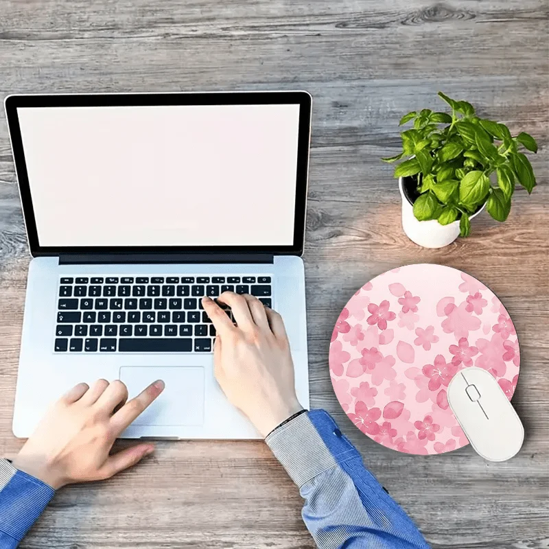 Pink Sakura Design Round Mouse Pad Anti-Slip Rubber Base Portable Office Desk Pads Computer Notebook PC Accessories