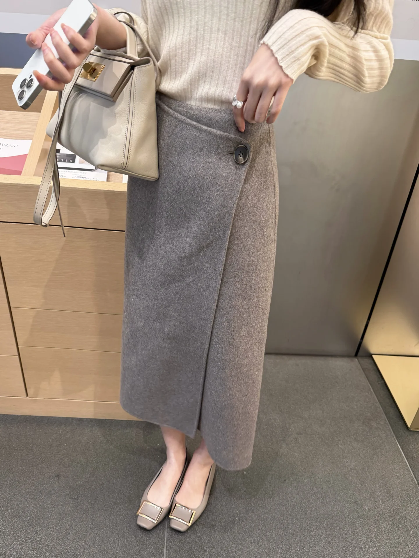 

Zearzz Double-Faced Woolen Straight-Cut Slim Design Commuter Handbook f Skirt Ci Commuting Winter New Sle Women's Knit...