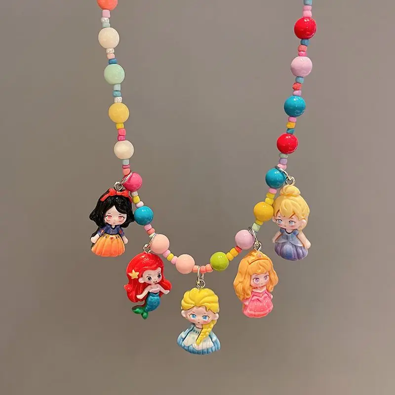 Crianças princesa dos desenhos animados frisado colar menina elsa koromi pingente bebê jóias brinquedo hobbies ação kawaii brinquedo figuras
