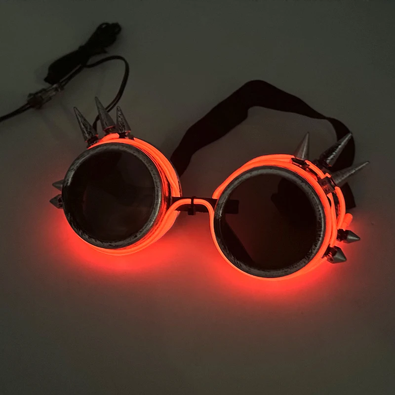 Fluorescent Glowing Steampunk Glasses LED Gothic Glasses Light In The Dark Halloween Party Supplies Glasses With Nail Costume