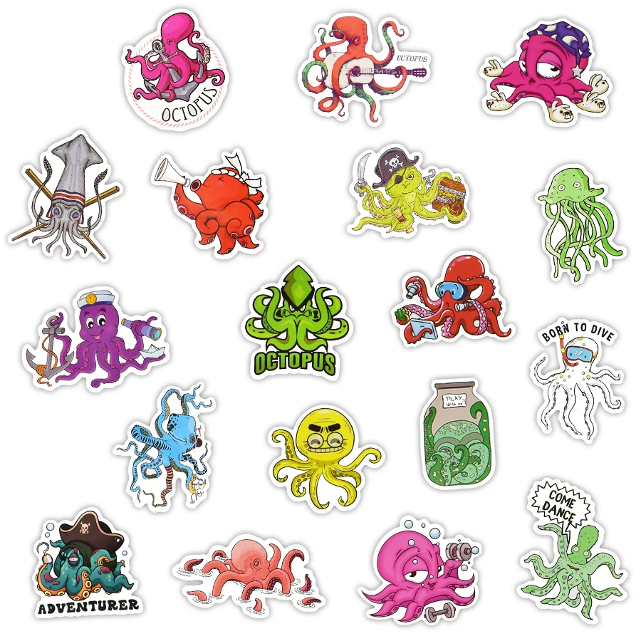 50 PCS Octopus Anime Stickers Toys for Children Ocean Animals Sticker to DIY Laptop Phone TV Fridge Bicycle Car Decal Kids Gifts