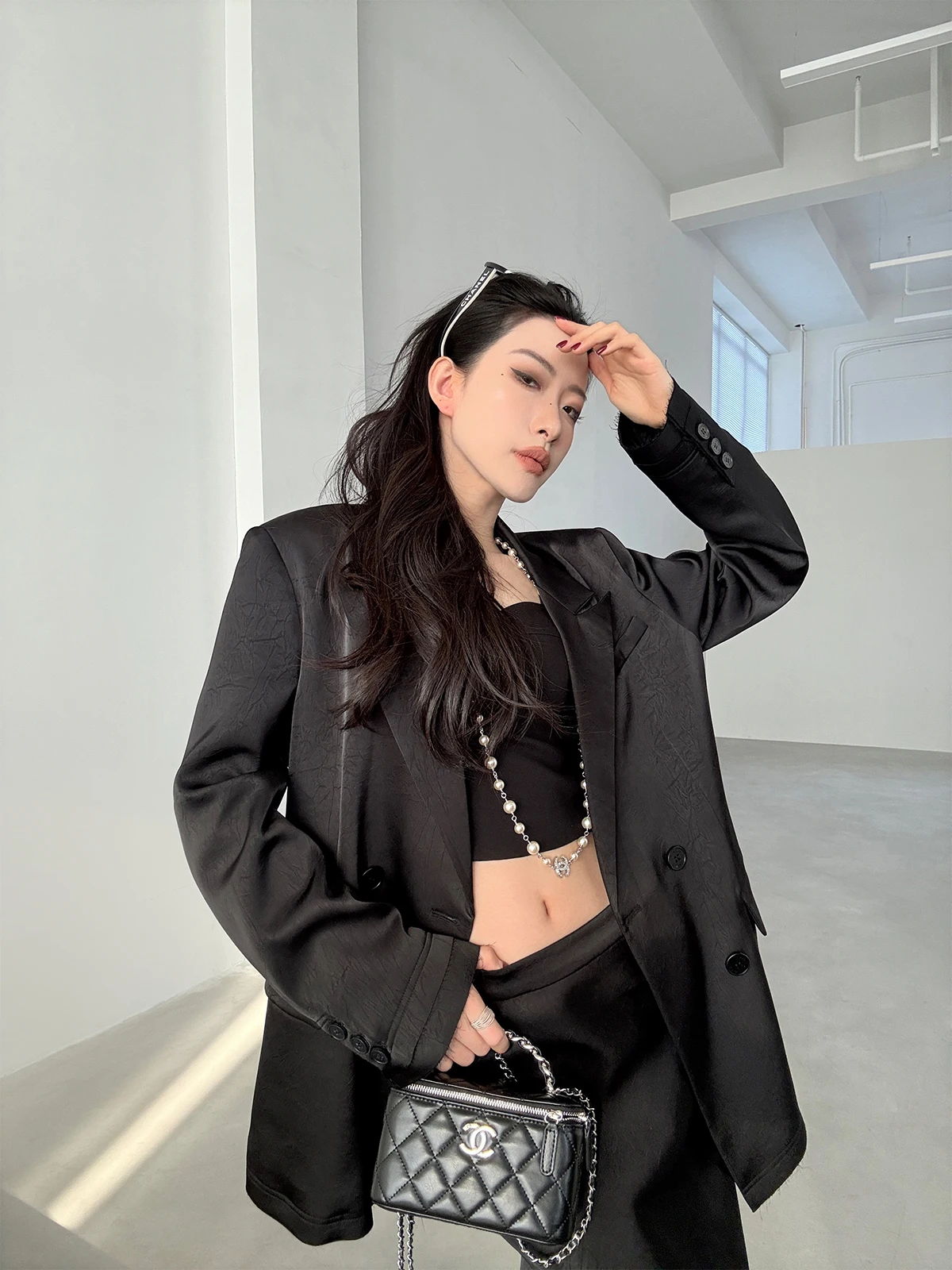 

Ele атласный костюм трапециевидной формы с юбкой на хвосте, комплект из двух предметов для женщин, повседневный комплект с длинным светом из полиэфирного волокна