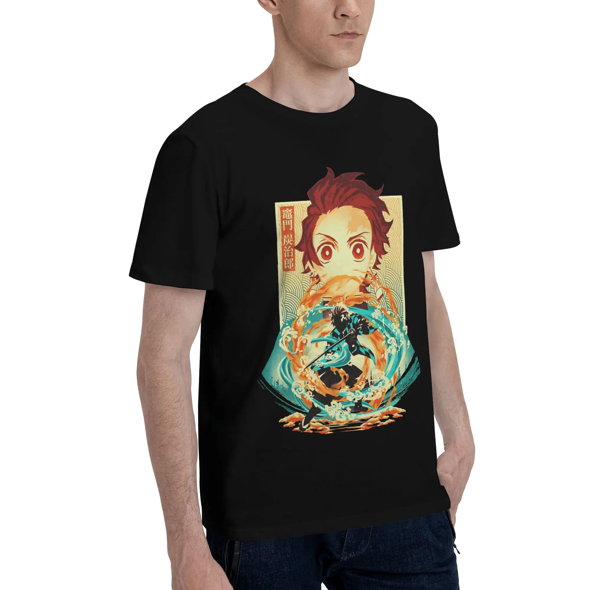 Water and Flame Within  Funny Graphic 100% Cotton T-Shirt Bandai Demon Slayer Tops Tees For Men