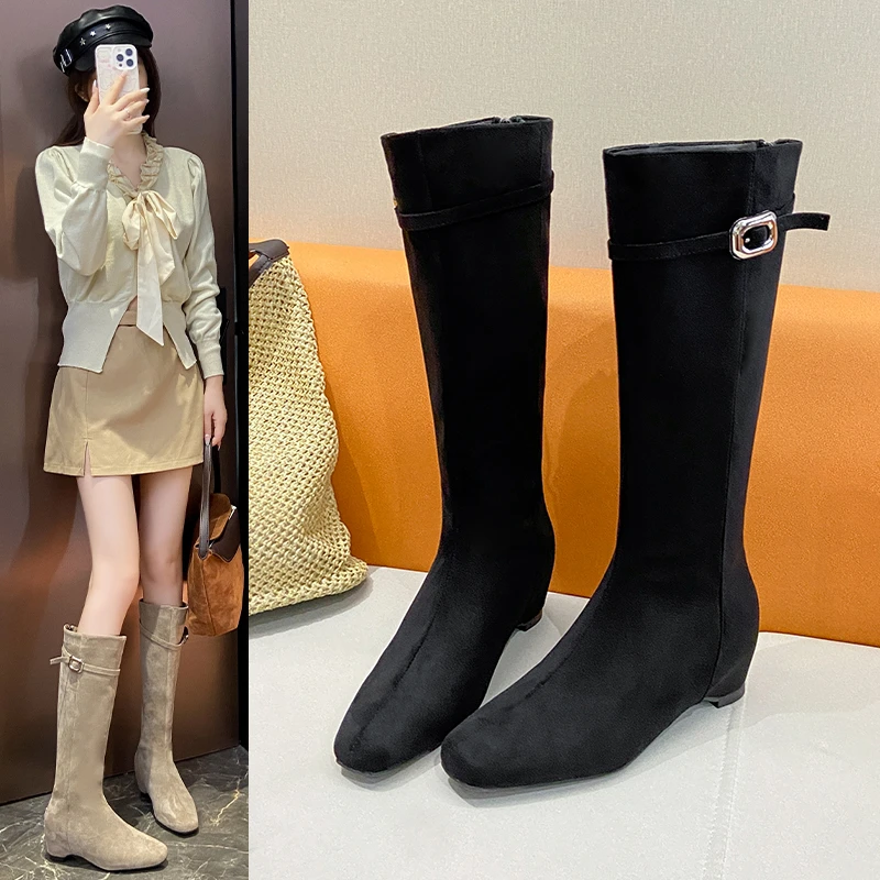 Square-toe Tall Boots Autumn and Winter New 2026 High Boots Slim Fashion Shoes Retro