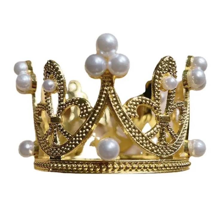 Mini Crown Princess Topper Crystal Pearl Tiara Children Hair Ornaments for Wedding Birthday Party Cake Decorating Tools SN2184