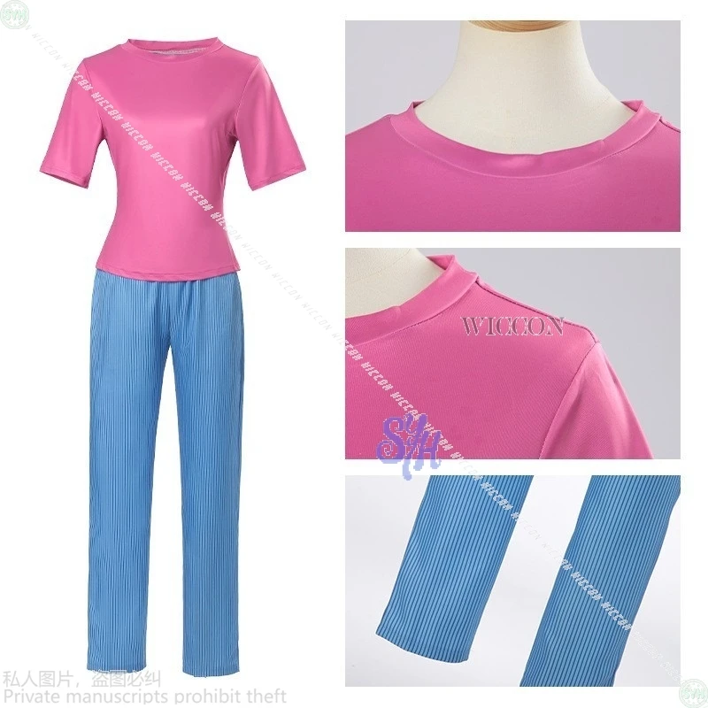 Kostum Cosplay Film Anime Enid Happy Prank Day Kaus Merah Muda Kawaii Manis Celana Biru Piyama Pesta Halloween Horor