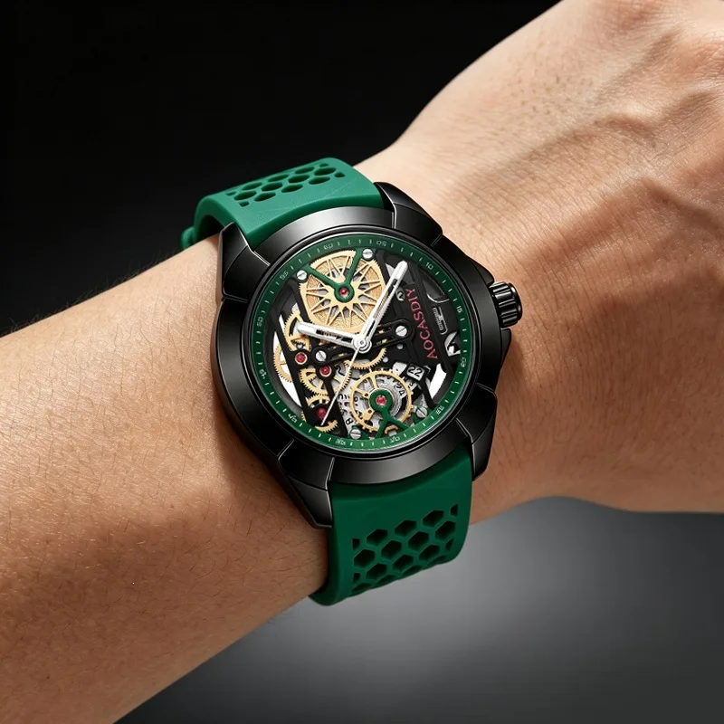 Hollow Men Quartz Watch, Luminous Silicone Strap Trendy High Grade Fashion Male Wristwatch