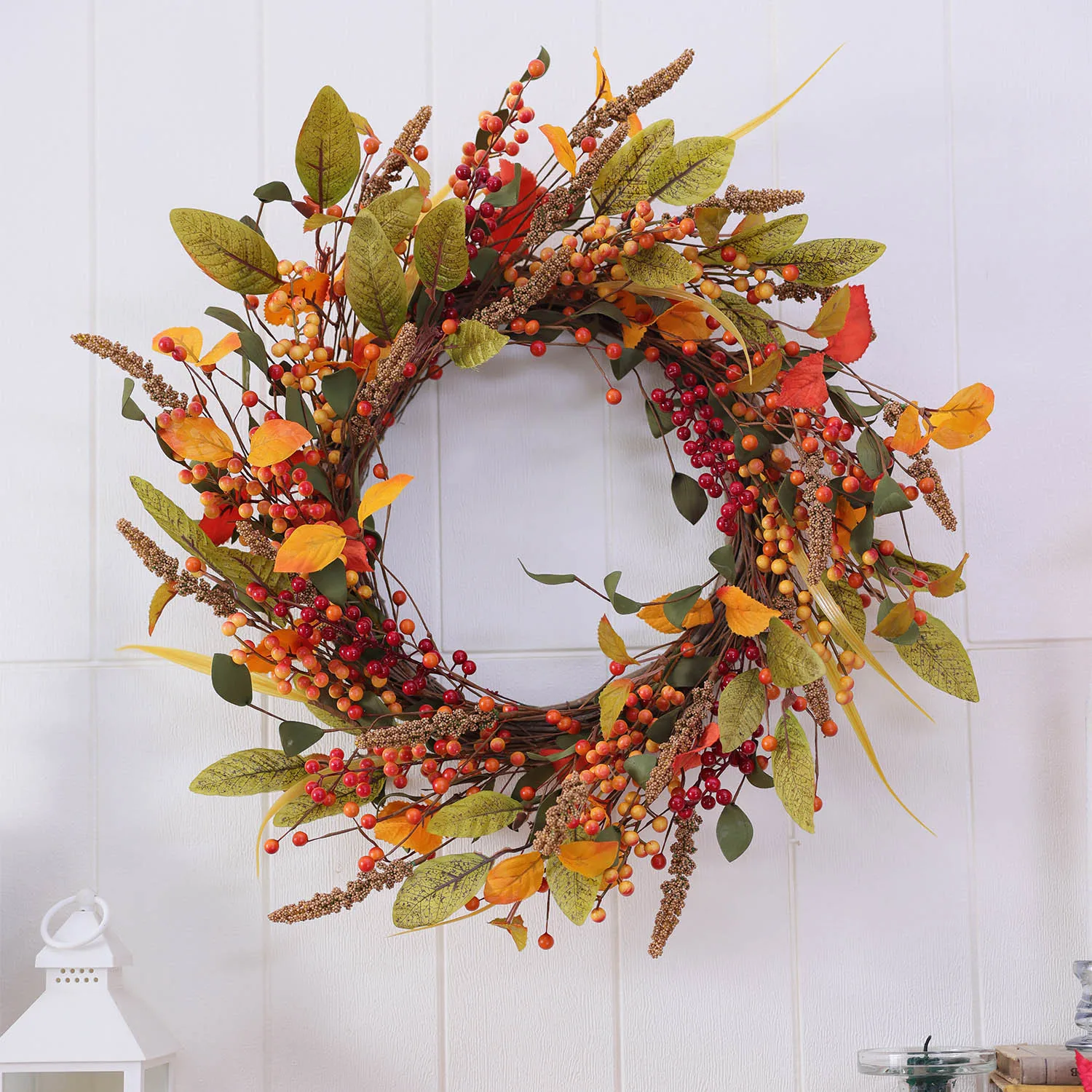 

Simulation berry wreath American harvest festival rattan ring red fruit wreath decoration