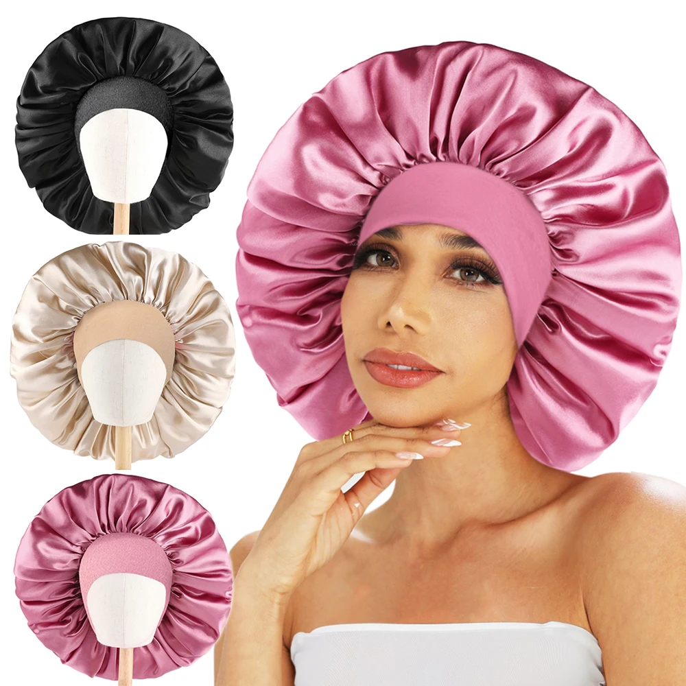 

Fashion Satin Bonnet Silk Curly Long Hair Sleep Cap Women Night Extra Large Oversized Headbands With Elastic Band