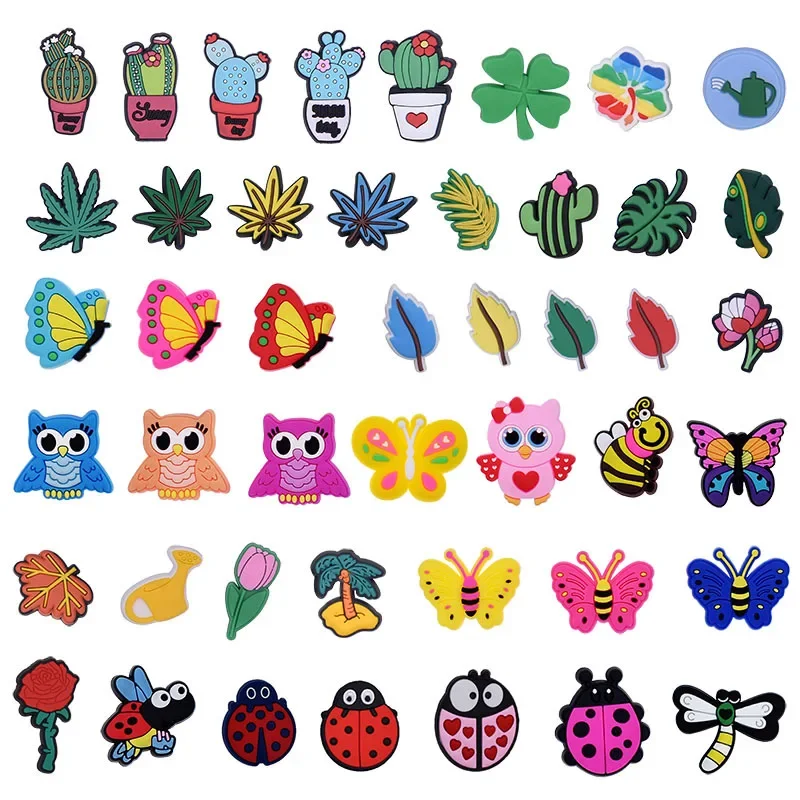 plant PVC owl tree leaves butterfly cactus bee coccinella septempunctata animal shoe buckle charms accessories decorations