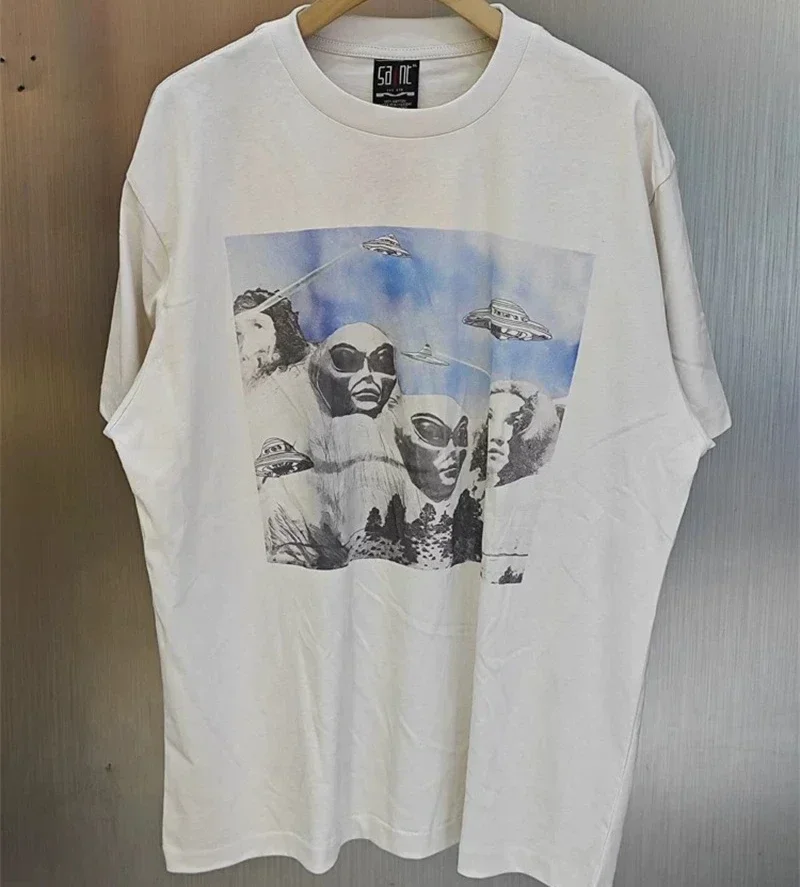 

25ss Saint Michael The Presidential Mountain ET Crisis T-Shirts Pure Cotton White Oversized Casual Men Short Sleeve