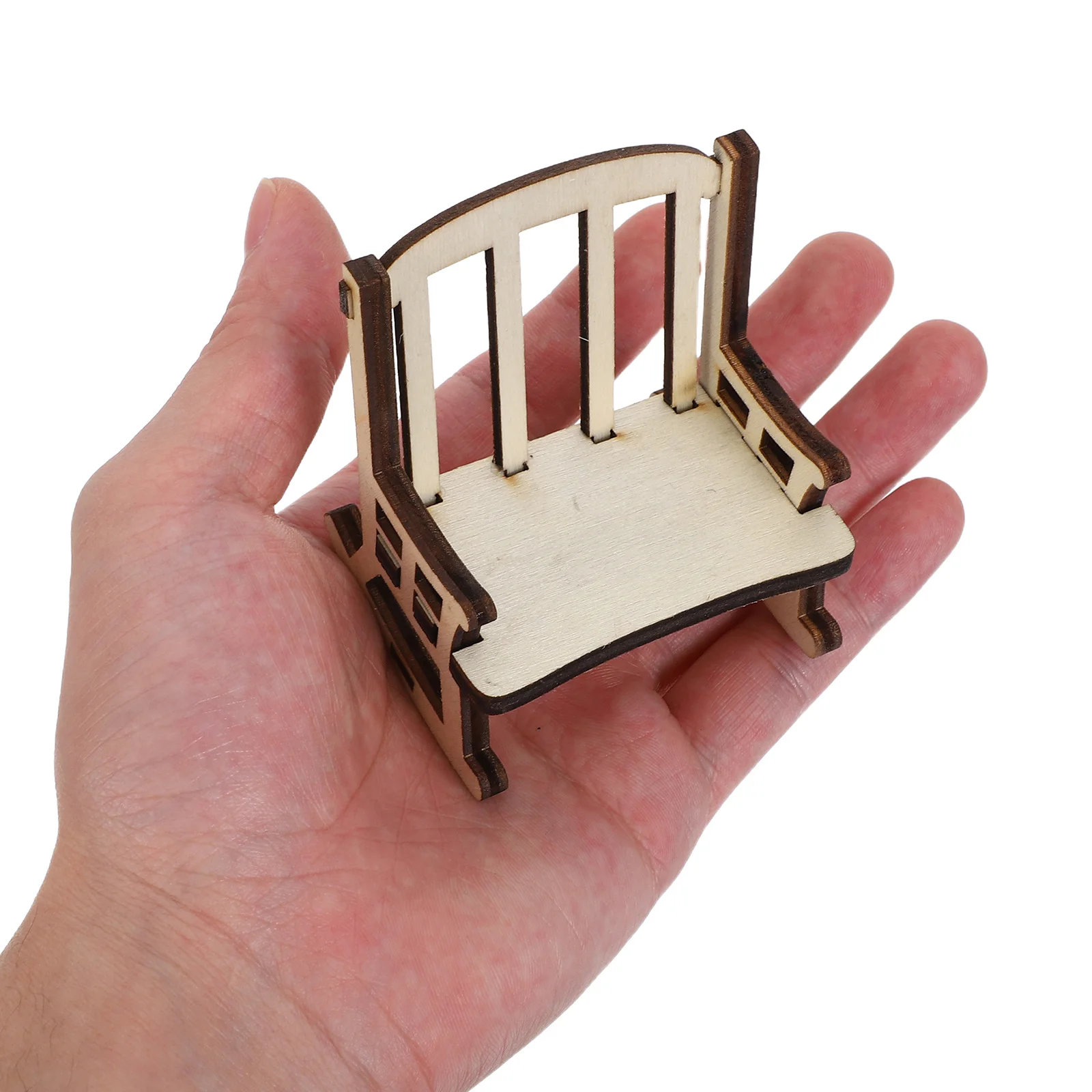 6 Stück Miniatur-Schaukelstühle aus Holz, unbemalt, Maßstab 1:12, Mini-Hausmöbel, Dekoration, Puppenhaus-Zubehör, Vintage-Stil