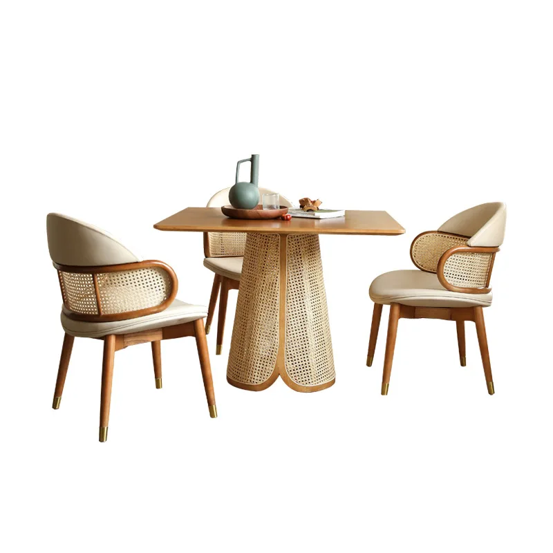 

#Modern Dining Table Set Minimalist Wooden Workbench Household Rattan Dining Table Chair