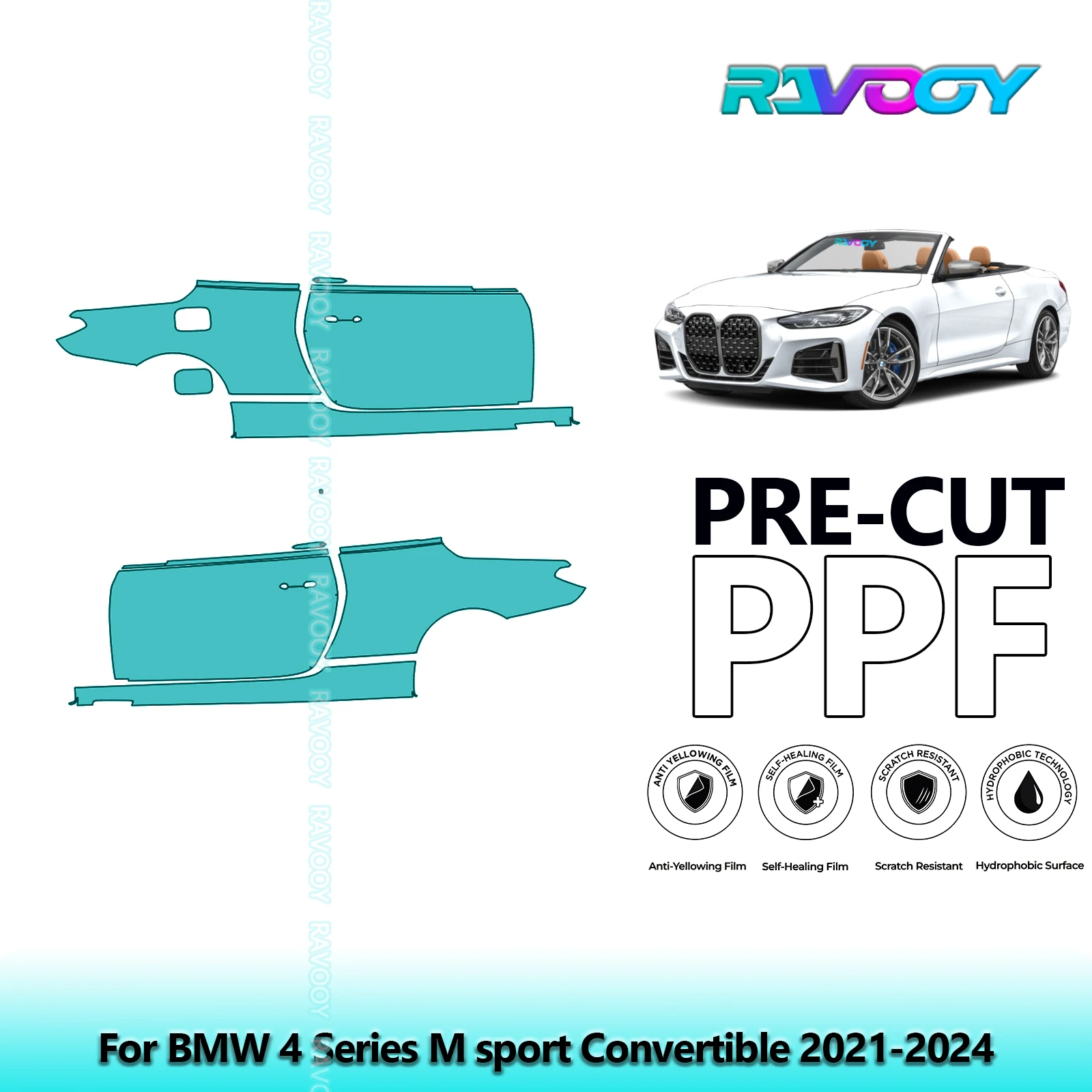

For BMW 4 Series M sport Convertible 2021-2024 8.5mil Pre-Cut PPF Door & A/B Pillar Kit TPU Paint Protection Film Set