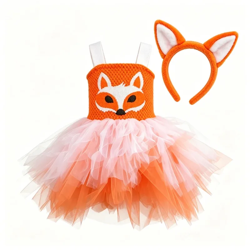 Tüll-Tutu-Outfit mit Fuchsmotiv für Kleinkinder, bedruckte Cartoon-Kleidung für Kinderkarneval, Geburtstage und Bühnenauftritte
