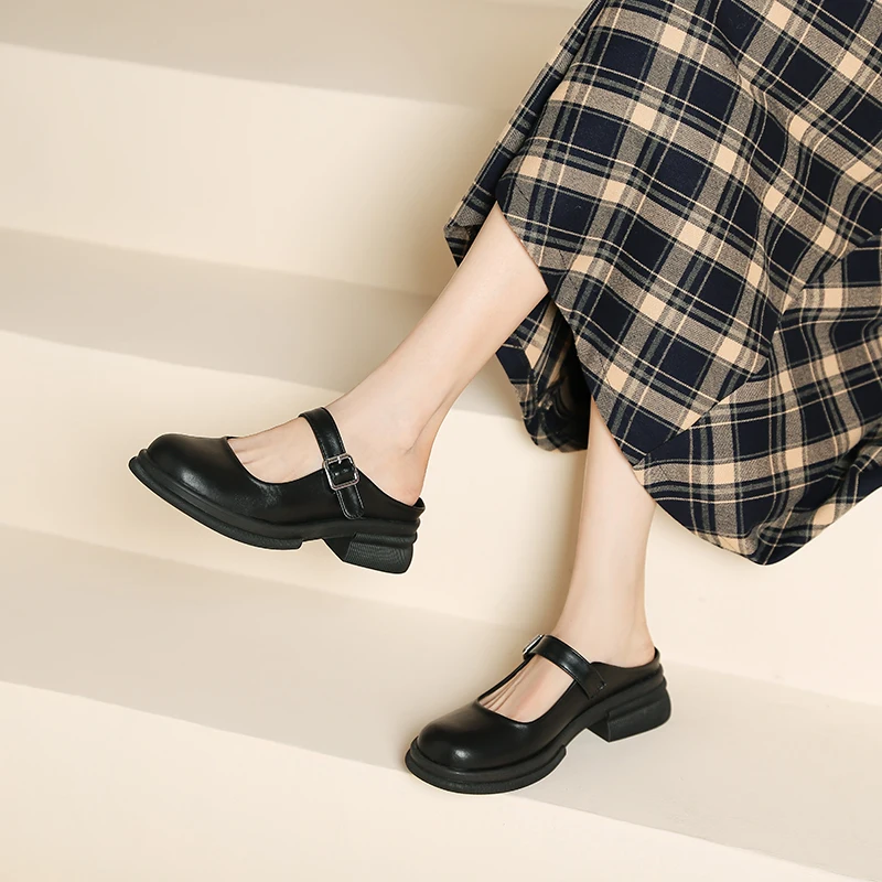 French maiden Mary Jane Baotou slippers low-heel retro student JK small leather shoes with skirt