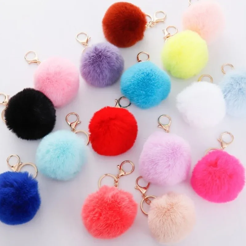 Fluffy Hair Ball Keychain Faux Fur Pom Pom Key Chain Faux Rabbit Hair Pompons for Bag Car Pendants Fur Ball Key Ring Jewelry Acc