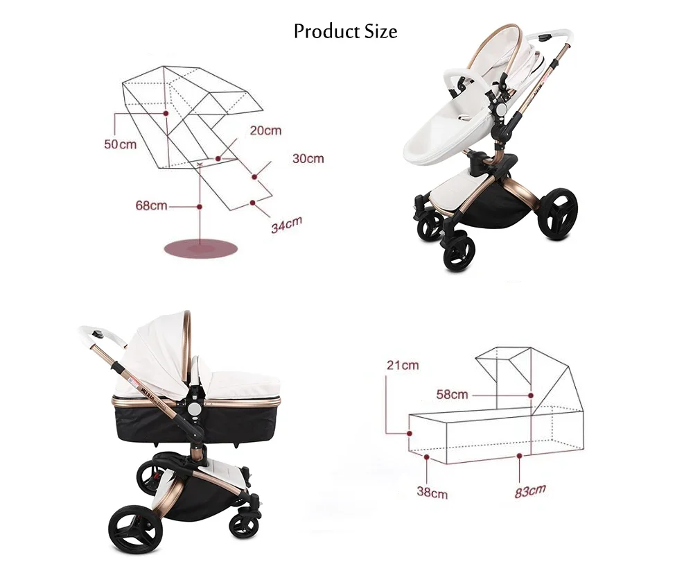 Cochecito de bebé de cuero de alta calidad, cochecito de viaje de lujo, malla de tres pliegues, plegable y transpirable, Expansión Simple