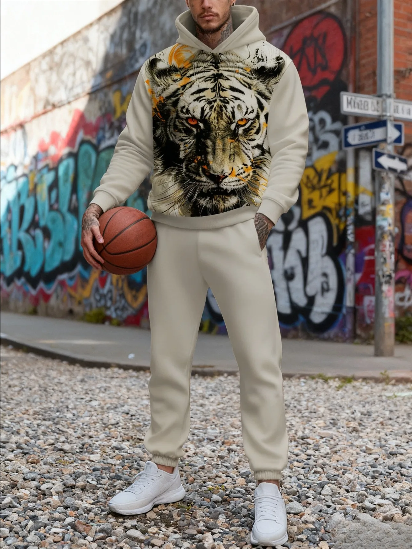 بدلة رياضية بغطاء للرأس بطباعة رقمية للرجال أوروبية وأمريكية - قماش سويت شيرت عالي الجودة وصديق للبشرة