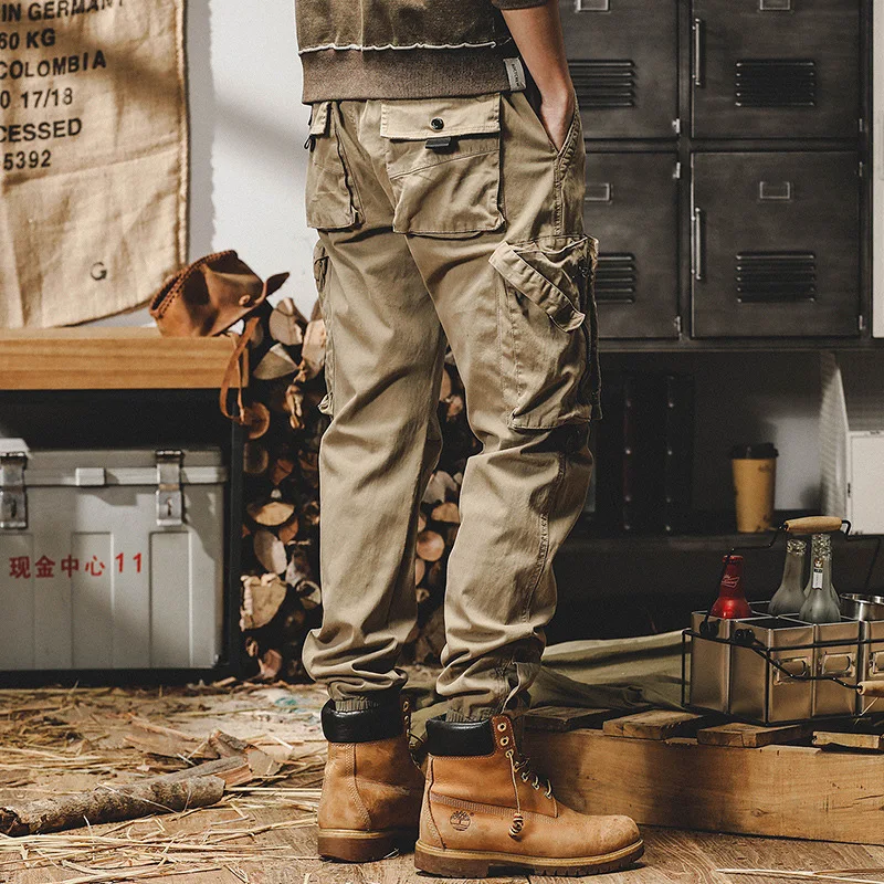 Men's Cargo Pants Outdoor Work Tactical Casual Trousers Autumn American Style Straight Leg Elastic Waist Quality Pants Male