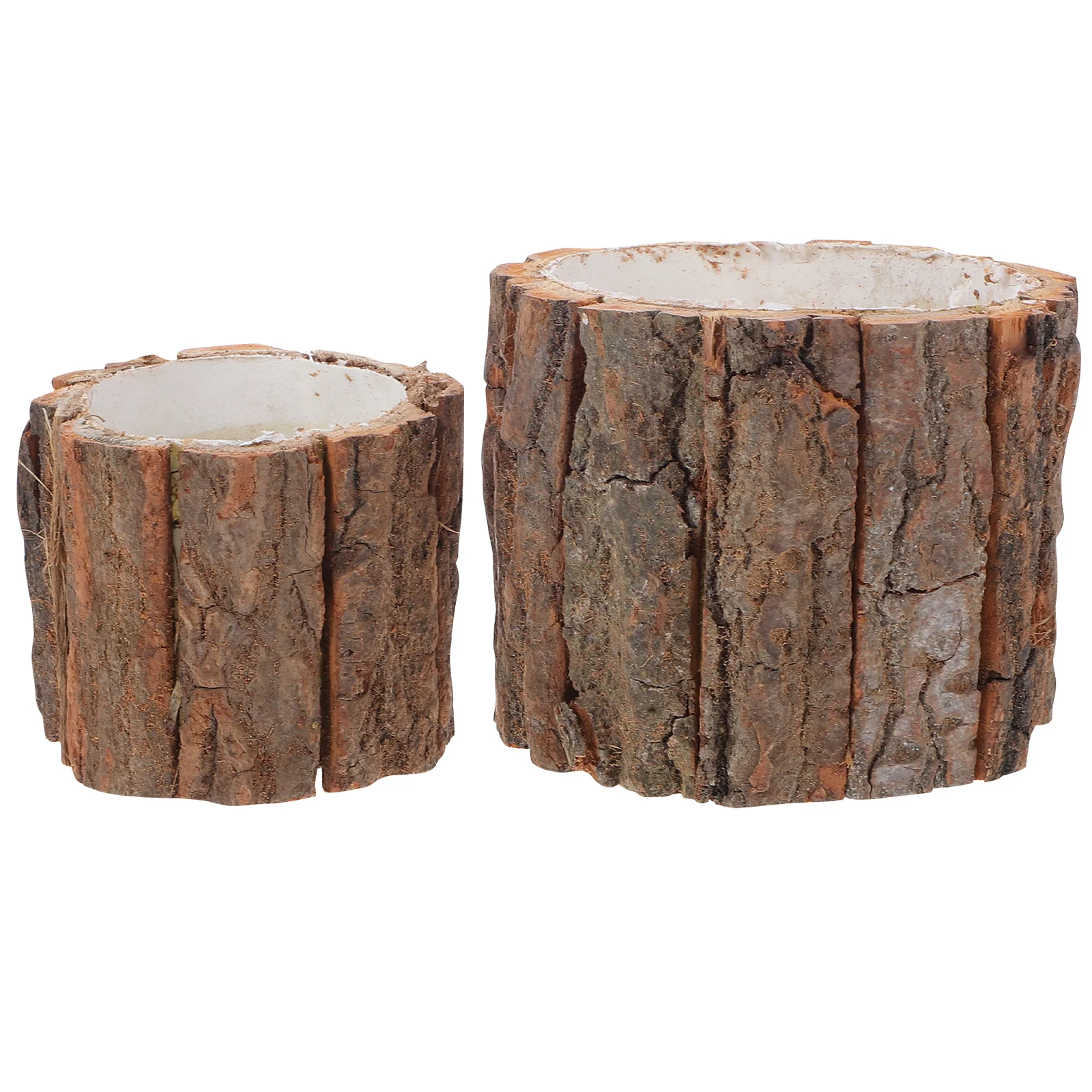 2 Pcs Large Waterproof Bark Flower Bucket Rustic Tree Stump Plant Pot Natural Wood Log Vase for Decor for Flowers