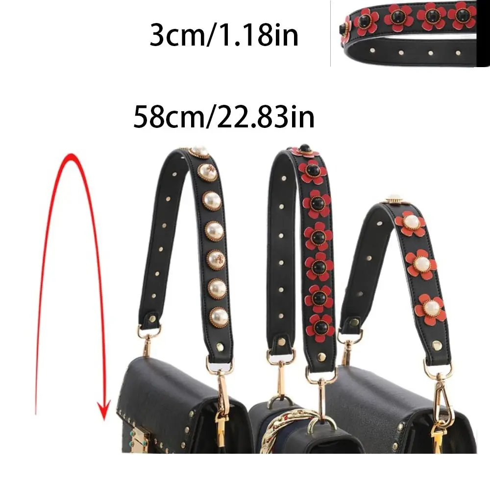 2024 New Pearl Flower Leather Bag Strap 58cm Long Versatile Handbag Handle Belt Purse Strap Replacement Bag Accessorie for Women